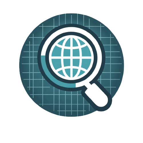 A magnifying glass icon on a blue background for searching cheap flights.