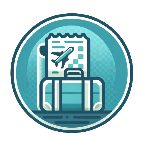 Icon with a suitcase and paper, perfect for travel planning.