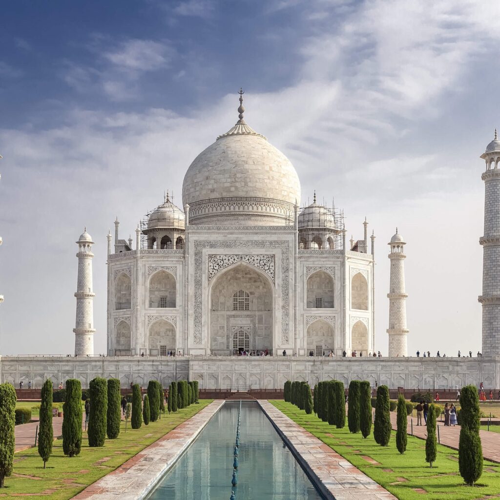 Experience the majestic Taj Mahal in Agra, India during your trip abroad.