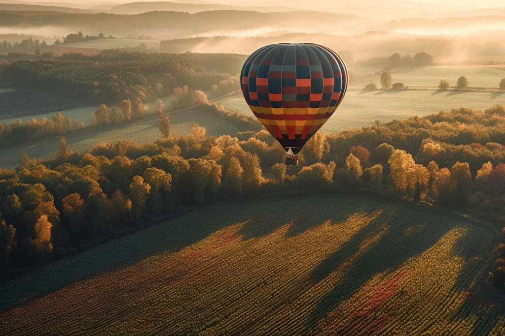 Photo of a hot air balloon shortly before landing.