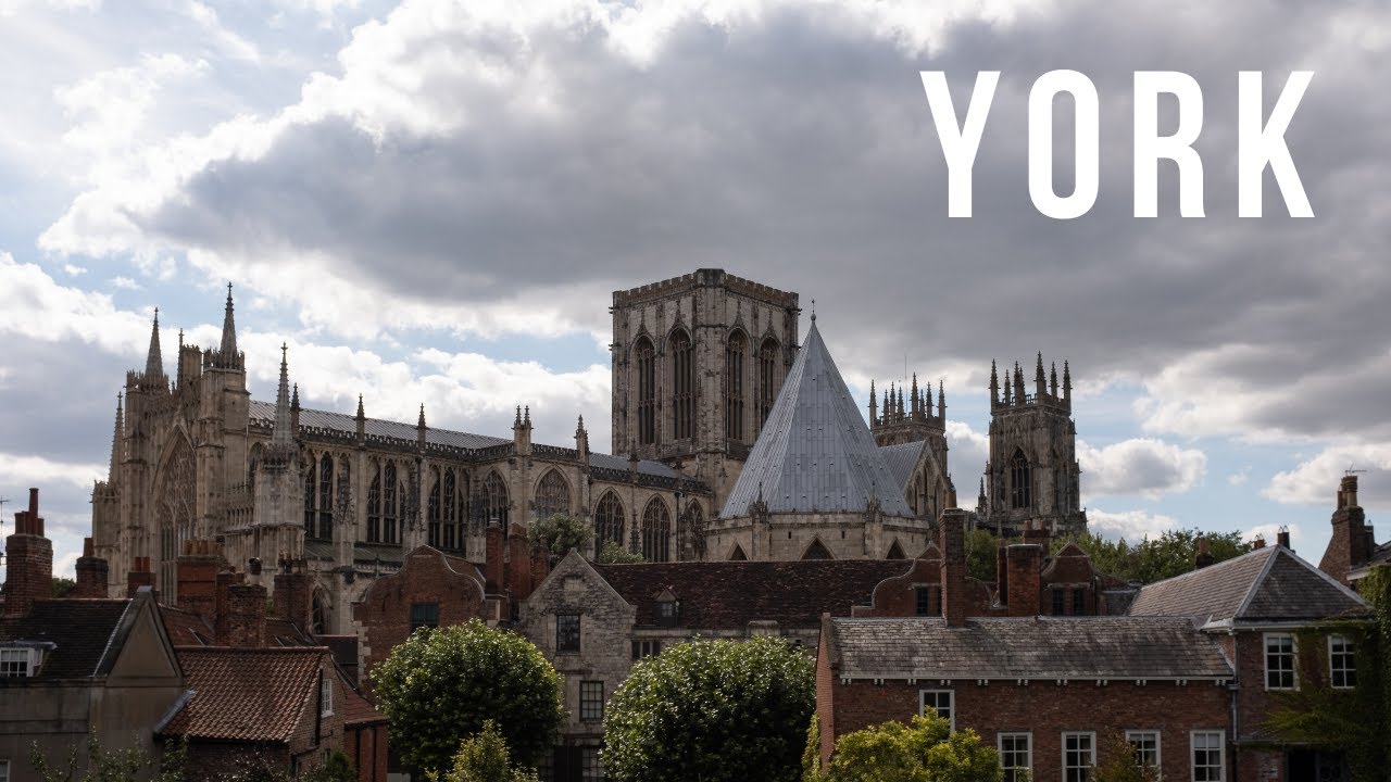 Travel to York and see the city with the word "York" in the background.