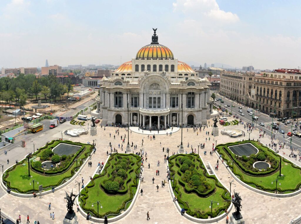 Arial photo of Fine Arts Palace Museum in Mexico City.
