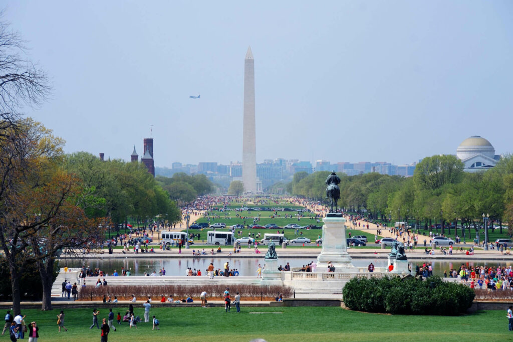 Photo of the National Mall Washington DC, taken from the Lincoln Memorial.