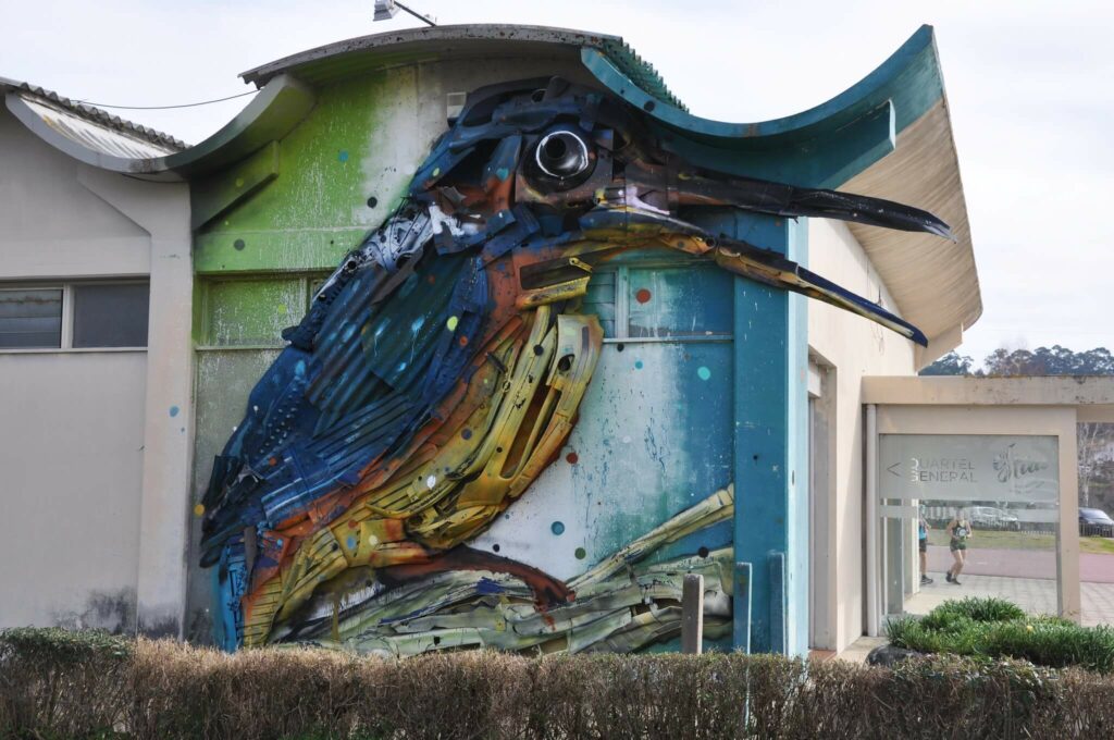 Giant bird made of recycled and upcyled materials