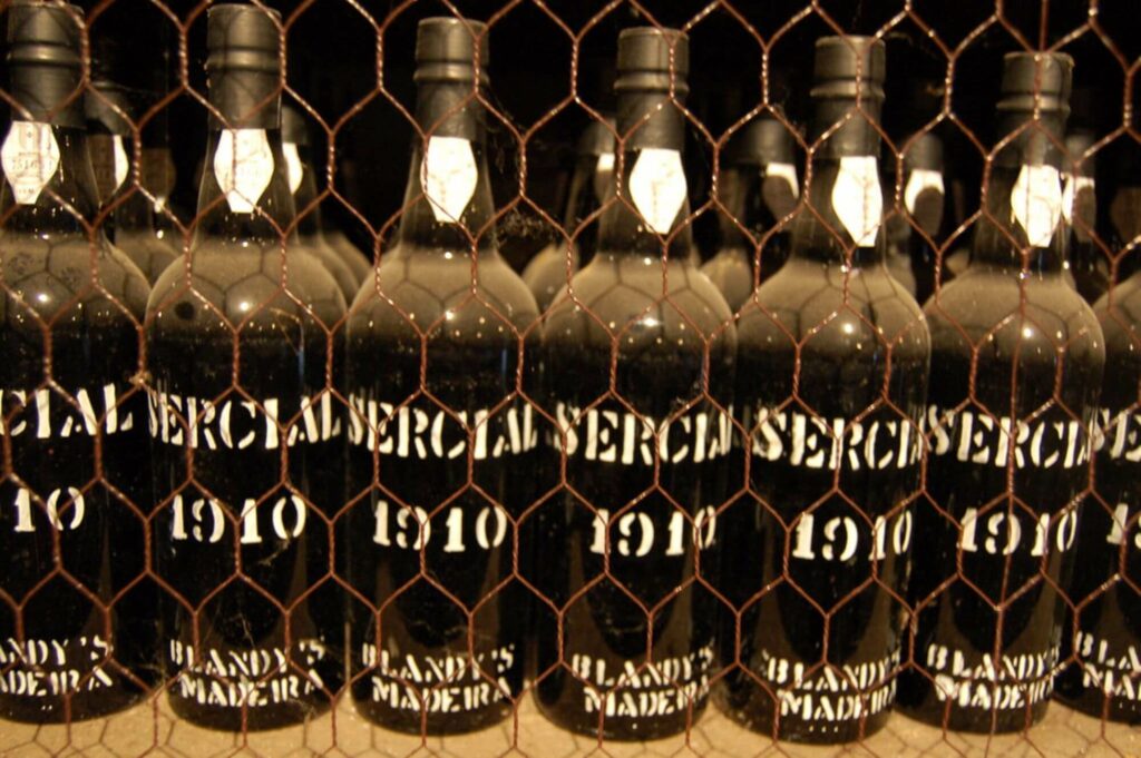set of dark glass bottle of wines from Madeira Island