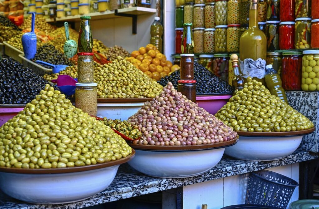 olives nicely displayed at a food market 
