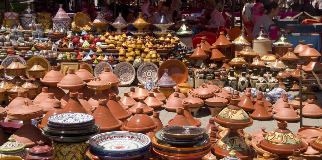 pottery market and metal items in souk