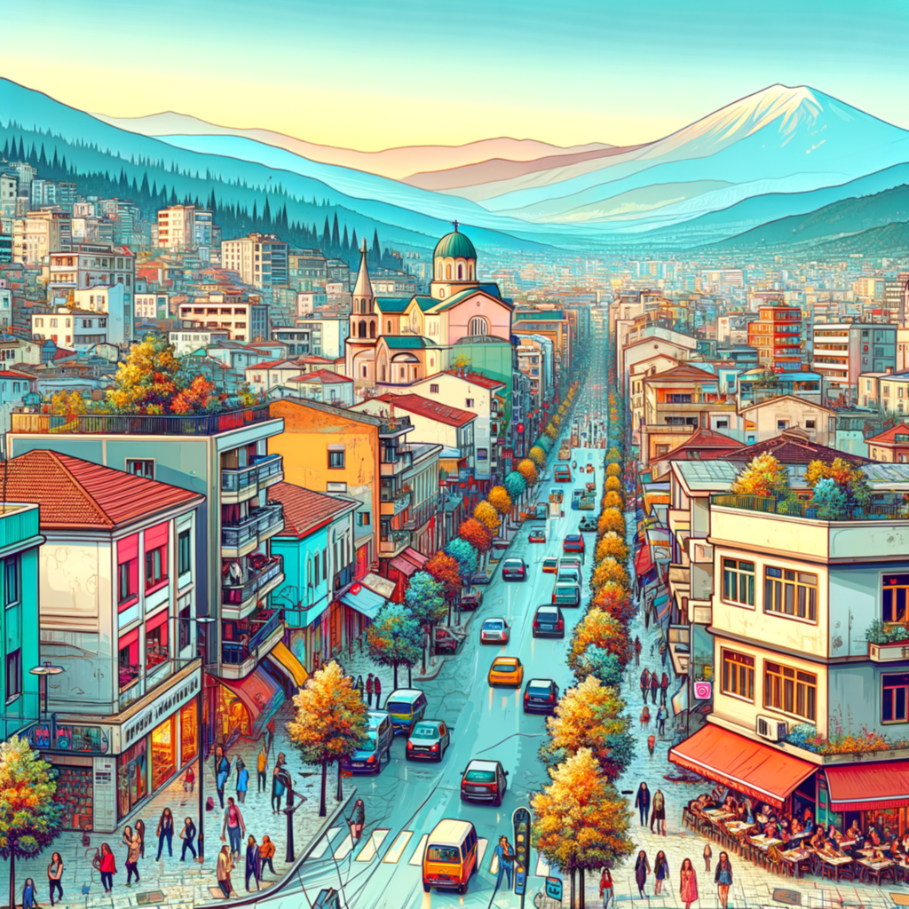 colorful streets with mix of architectural styles with a mountain  in the background